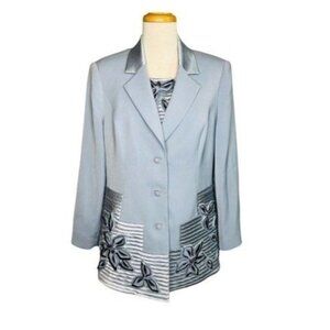 LOUISE RICCI Vintage Embellished Formal Jacket And Top Suit Set Sz 14 Light Blue